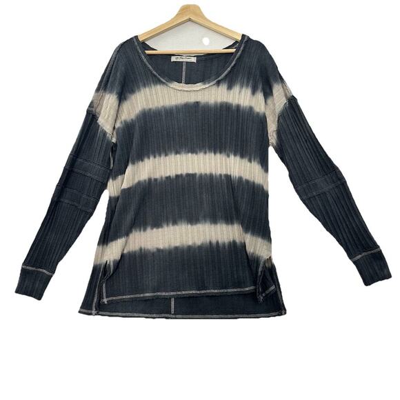 Free People We The Free Sunset Tee Womens S Gray Striped LS Ribbed Grunge Beach - Picture 1 of 12